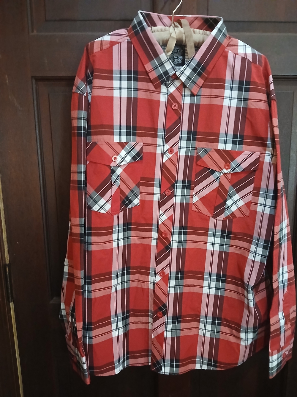 Noiz Red Plaid Men’s Button-Up Shirt Size 6XL Long Sleeve Streetwear Grundgecore
